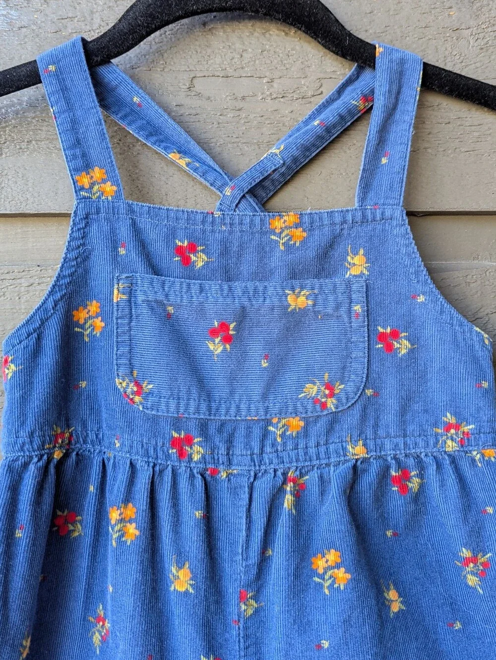 VTG 90s Gymboree Dark Blue Corduroy Floral Bib Overalls Size XS